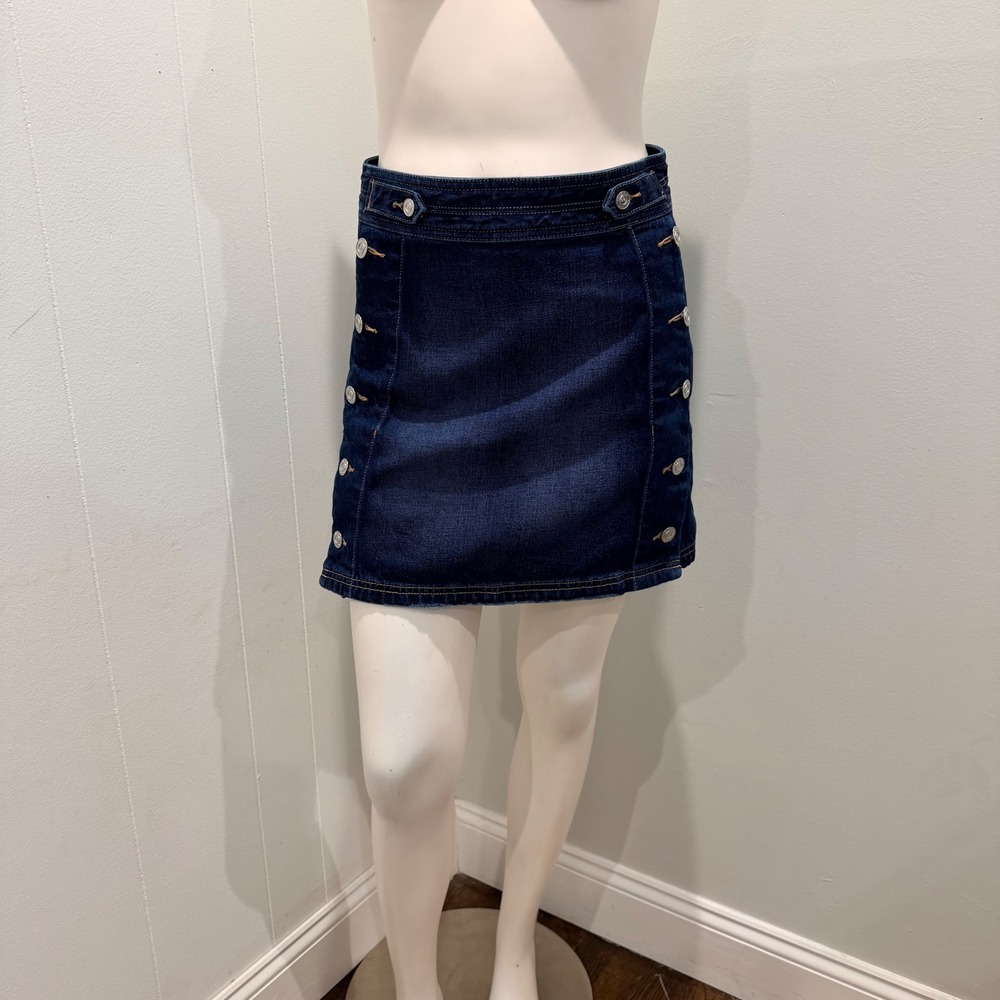 Current/Elliott Dark Indigo The Sailor Mini Denim Skirt Nautical Buttons | 27